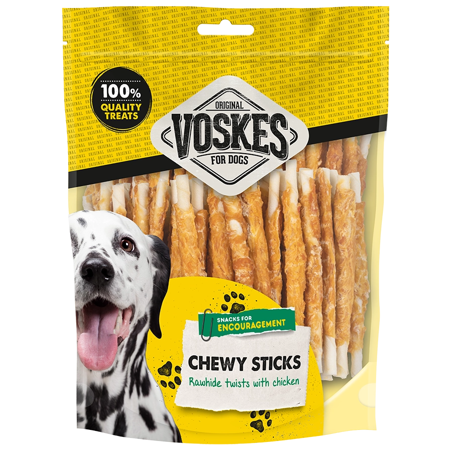 RUNDERHUID STICKS MET KIP - 40ST | RAWHIDE STICKS WITH CHICKEN | VOSKES