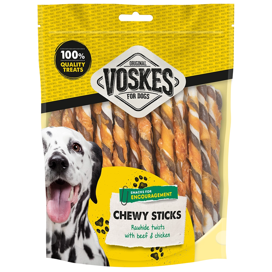 RUNDERHUID STICKS <br> MET RUND & KIP <br> 40 STUKS | VOSKES