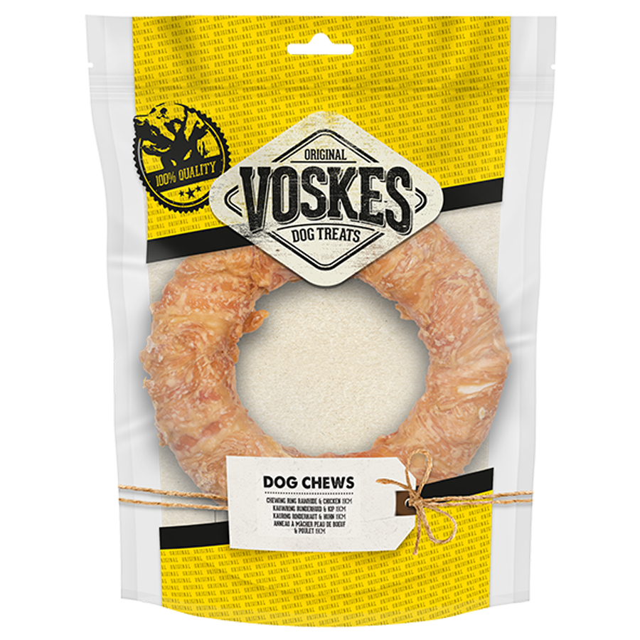 ANNEAU À MÂCHER PEAU DE BŒUF & POULET 19CM | VOSKES