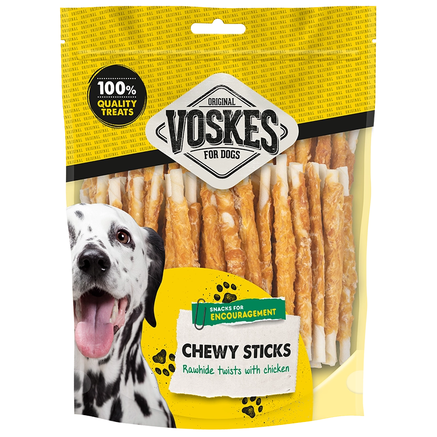 RUNDERHUID STICKS MET KIP - 40ST | RAWHIDE STICKS WITH CHICKEN | VOSKES