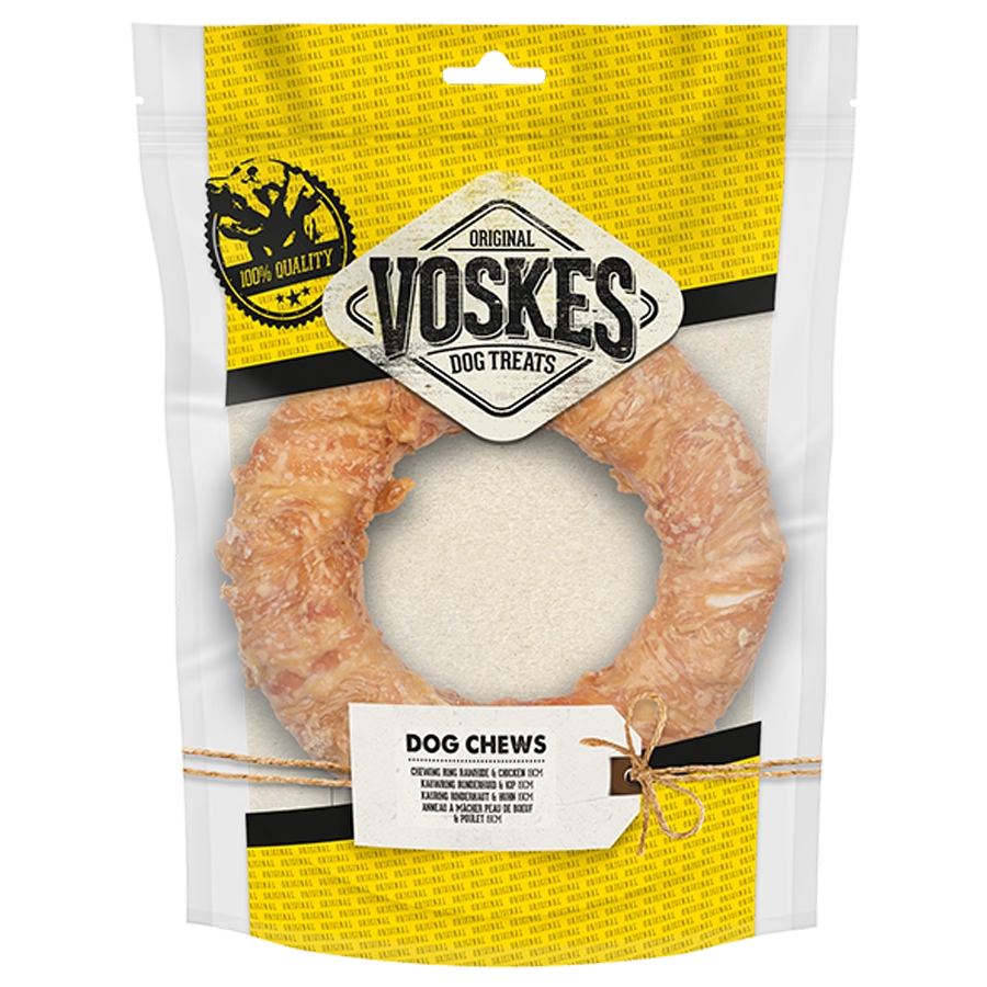 CHEWING RING RAWHIDE & CHICKEN 19CM |  | VOSKES
