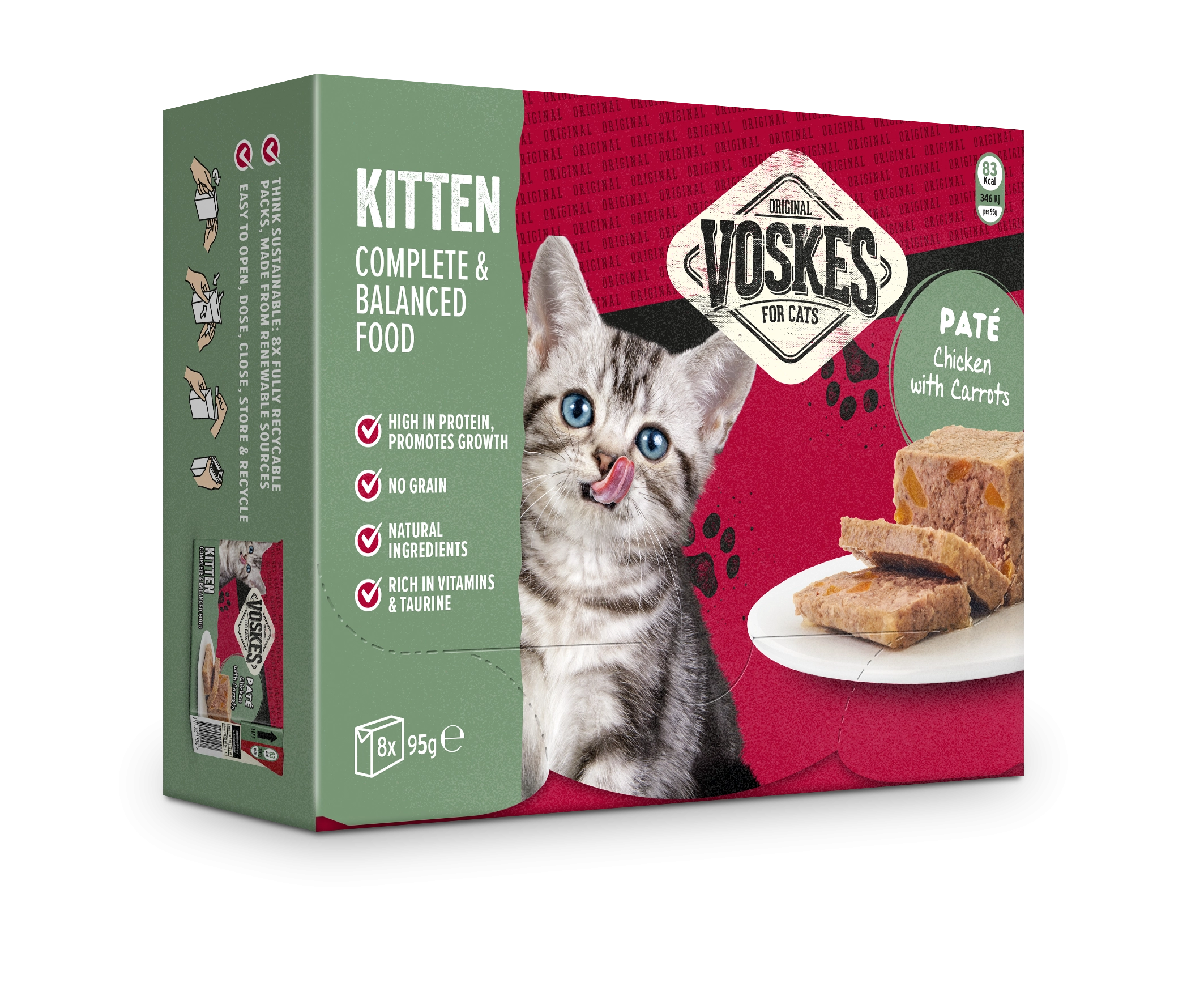 KITTEN - PATÉ CHICKEN WITH CARROTS (8 X 95G) |  | VOSKES