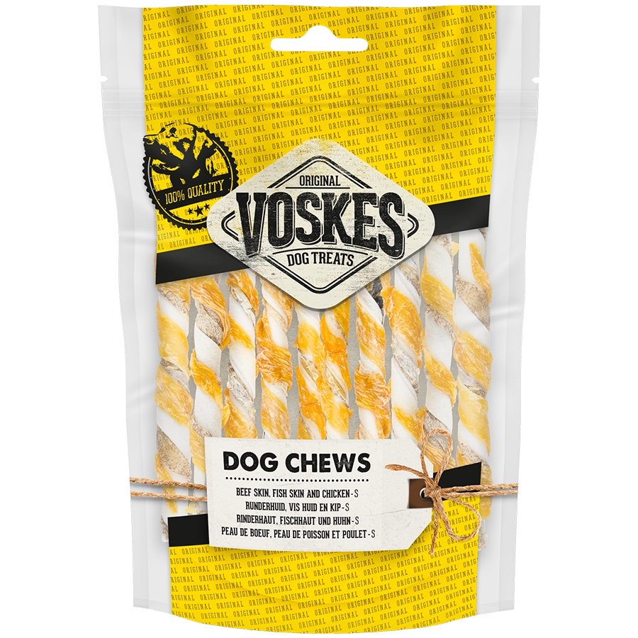 RAWHIDE STICKS WITH FISH & CHICKEN - 10PCS | Kauwsticks hond | Voskes Treats | VOSKES