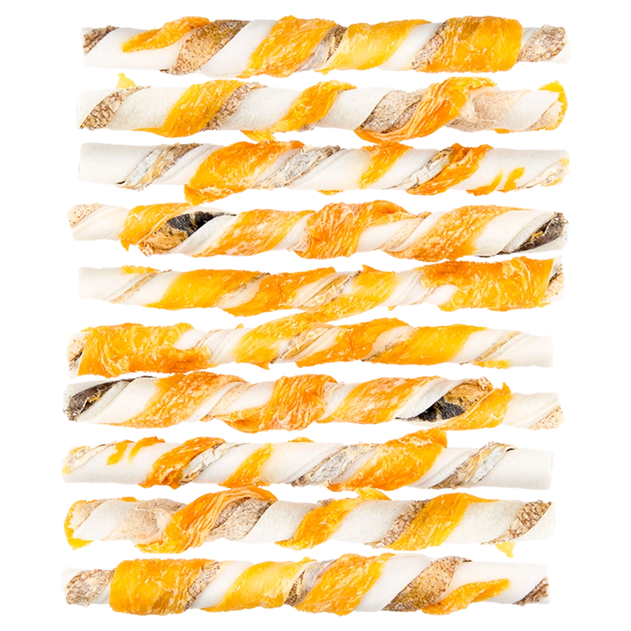 RAWHIDE STICKS WITH FISH & CHICKEN - 10PCS | Kauwsticks hond | Voskes Treats | VOSKES