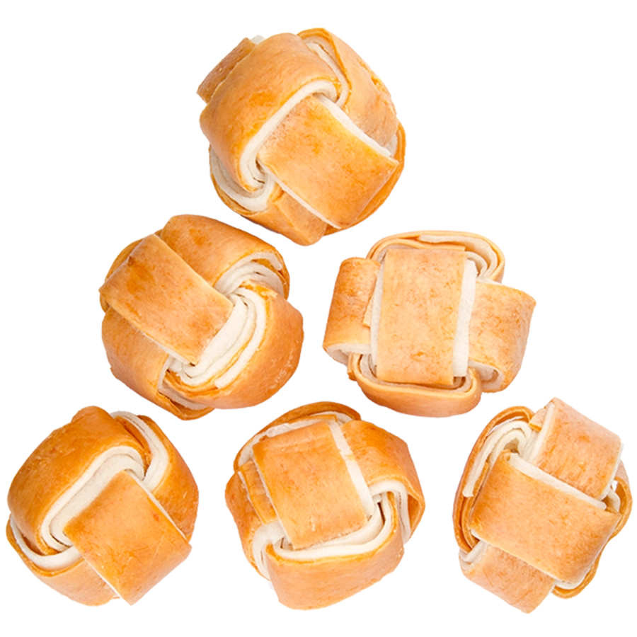 WHITE RAWHIDE BALL WITH CHICKEN - 6PCS | Gedroogde hondensnack | Voskes Treats | VOSKES