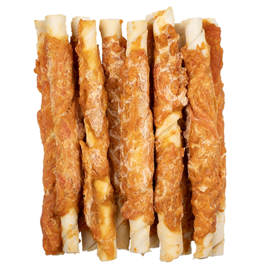 BARRES TORSADÉS PEAU DE BŒUF AVEC POULET 17CM - 12PCS |  | VOSKES