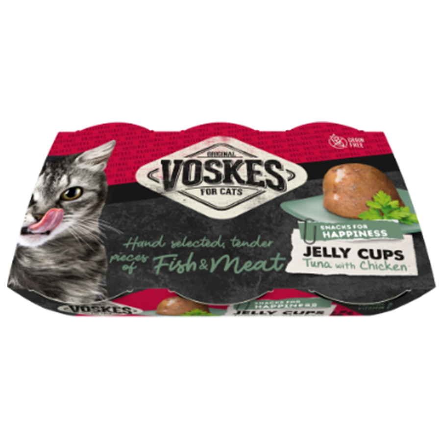 JELLY CUPS TUNA & CHICKEN (6 X 25G) | Kattensnack met tonijn en kip | Voskes Treats | VOSKES