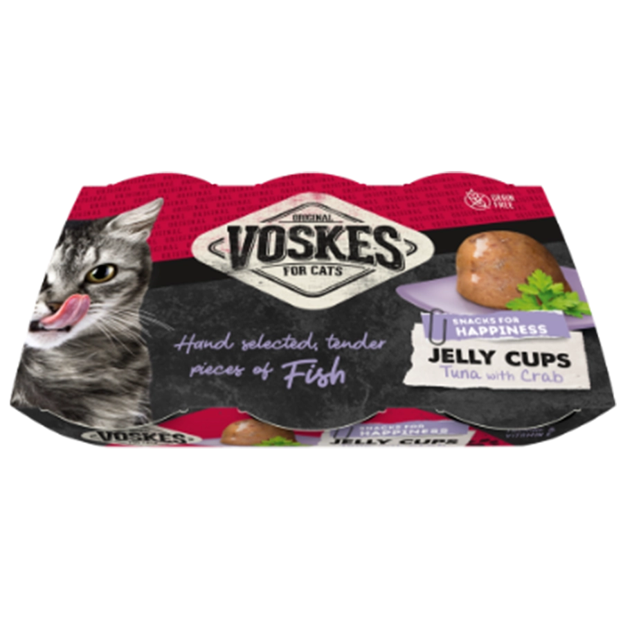 GELEE CUPS THUNFISCH & KRABBEN (6 X 25G) | Kattensnack met tonijn en krab | Voskes Treats | VOSKES