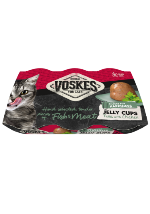 JELLY CUPS TUNA & CHICKEN (6 X 25G) | Kattensnack met tonijn en kip | Voskes Treats | VOSKES