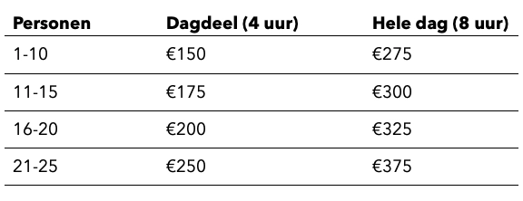 Zaalhuur tarieven